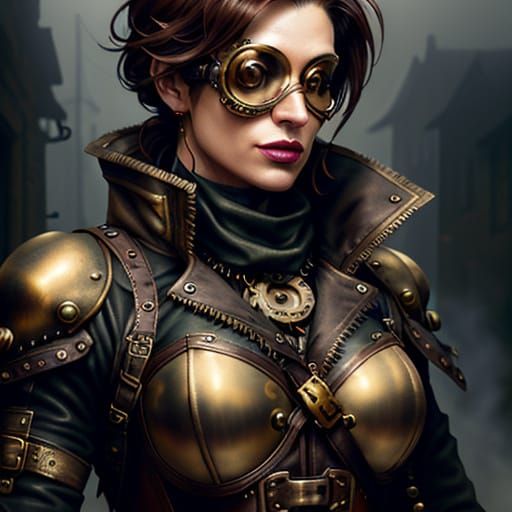 Steampunk Warrior in Oil Painting Style