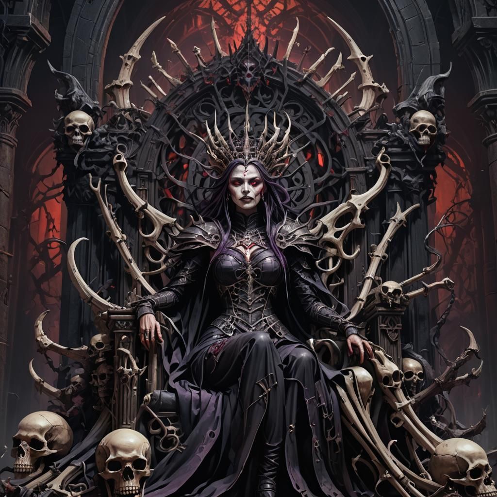 Female Dark Overlord on Bone Throne
