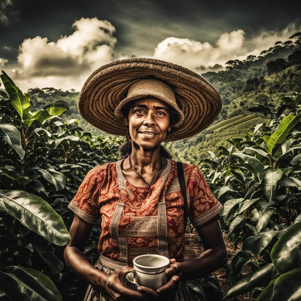 Brazilian Woman on Coffee Plantation in Hyperrealistic Style