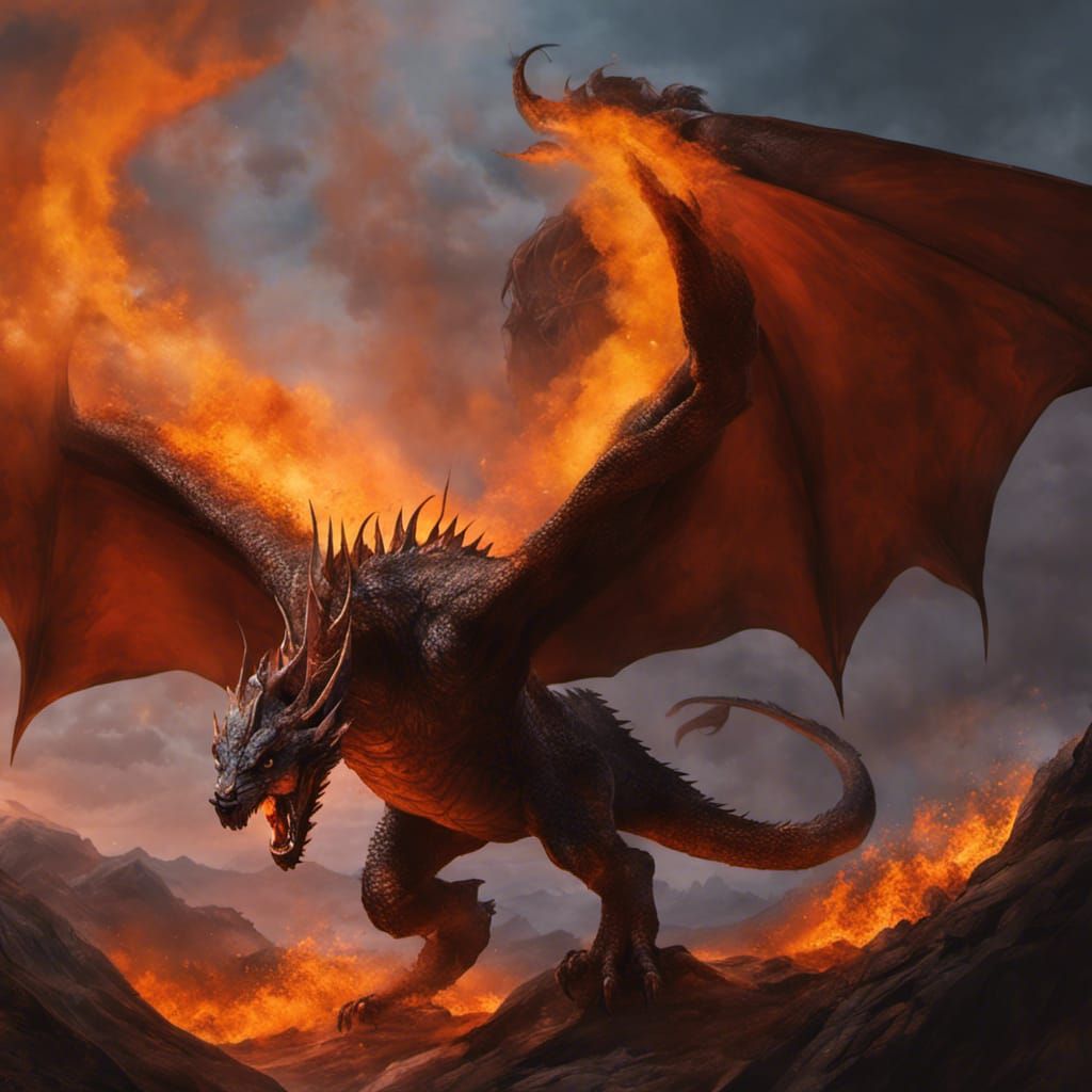 Epic Black Dragon in Lava Pool