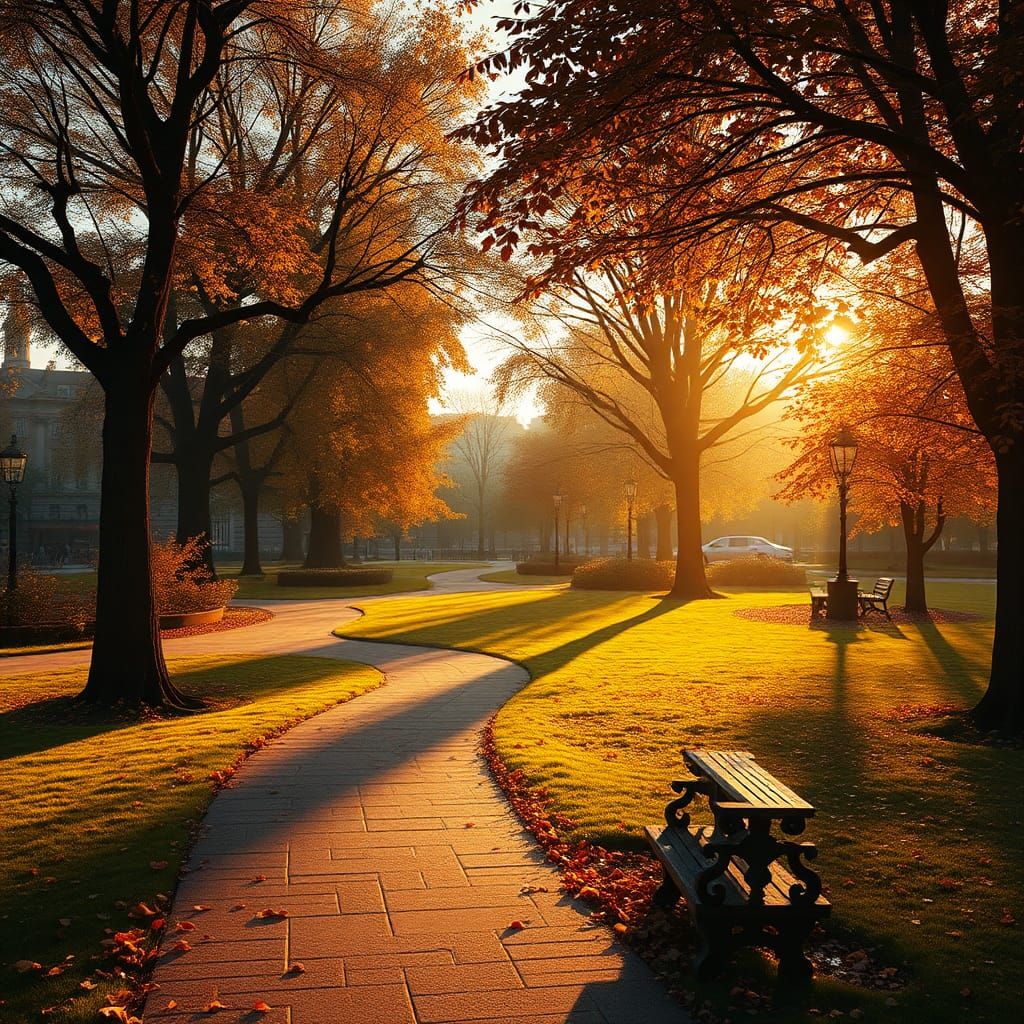 Autumn in City Park, Art Nouveau Style