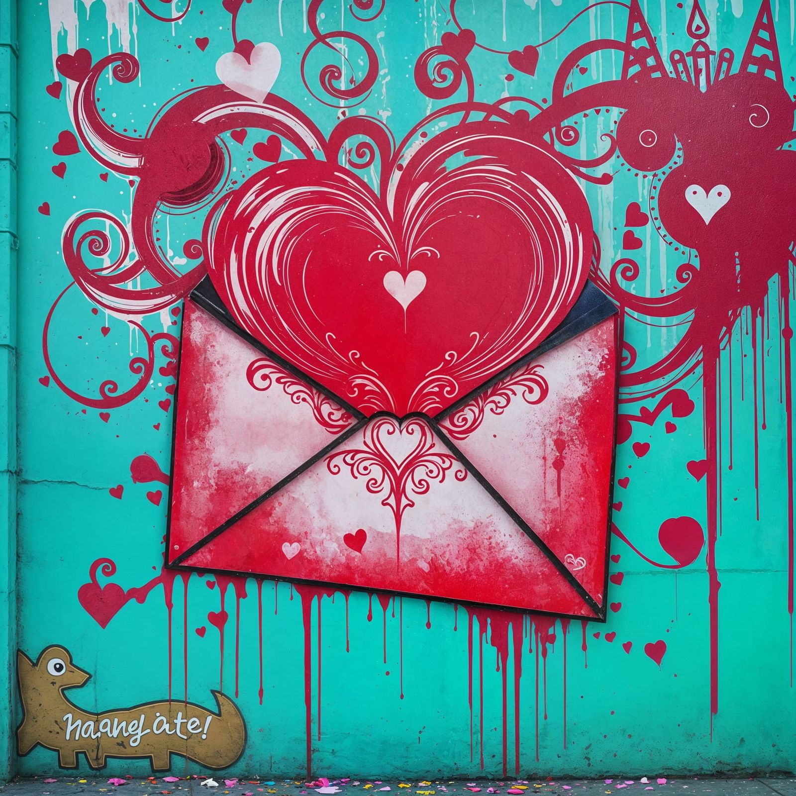 Fantastical Valentine Mural in Intricate Detail