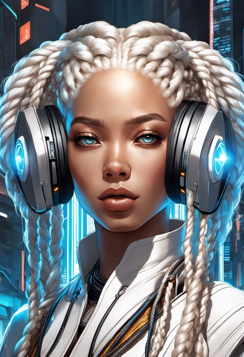 Cyberpunk Woman Portrait with Afro Braids