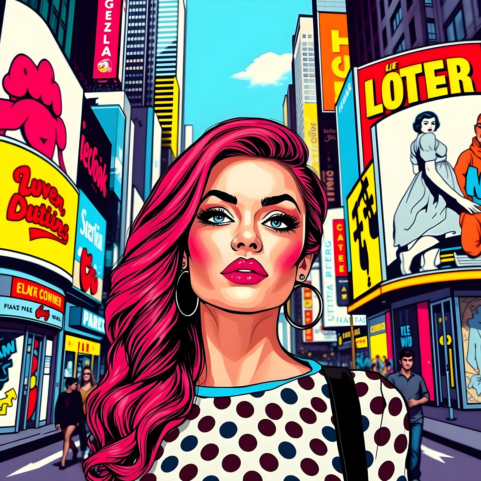 Woman in Bold Pop Art City Scene