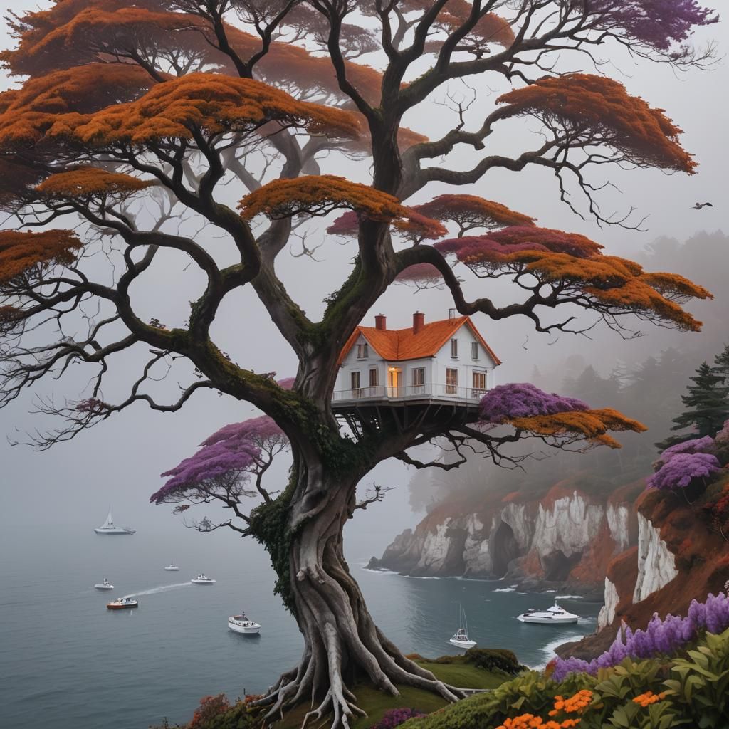 Coastal House on Cliff: Hyperrealistic Landscape Photography