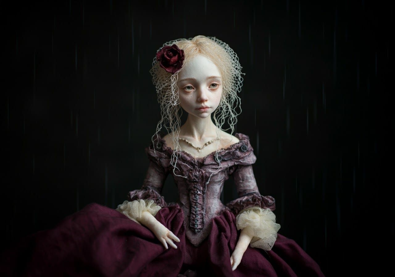 Dreamy Woman in Smoky Burgundy, as Paper Tole Sculpture