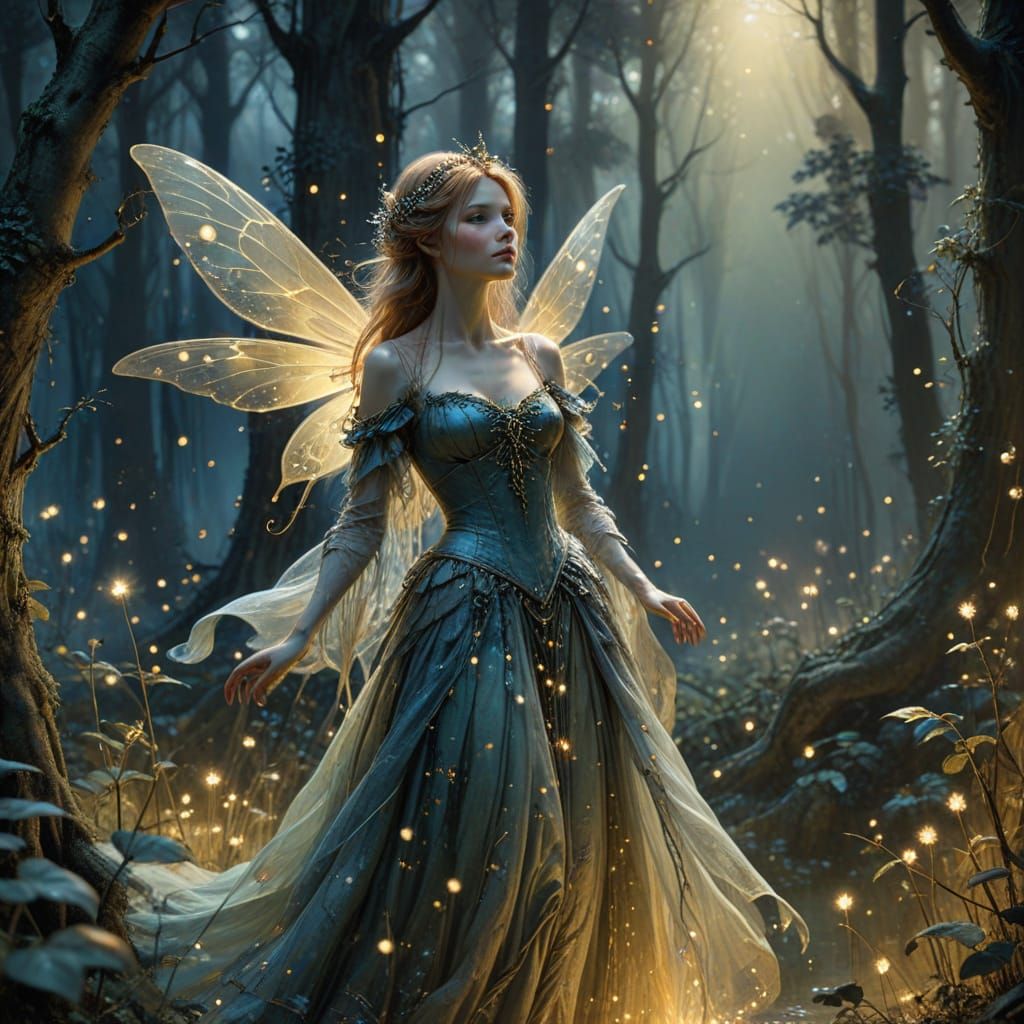 Princess in Whimsical Forest Fantasy Scene