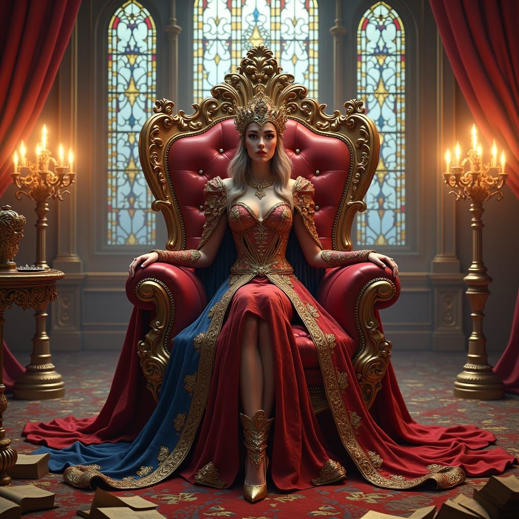 Regal Queen Samantha in Baroque Throne Room