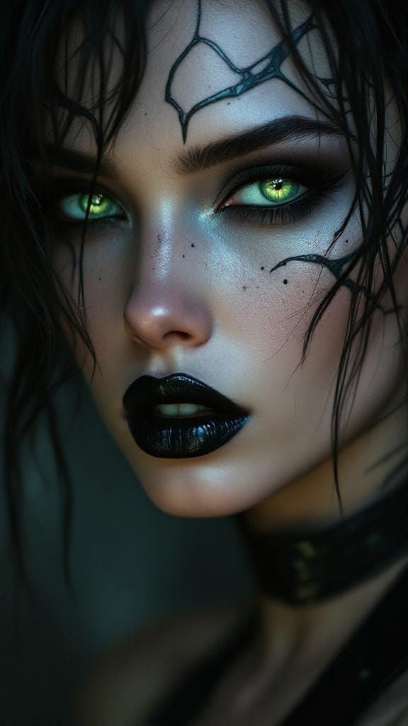 Cyberpunk Femme Fatale with Facial Tattoos