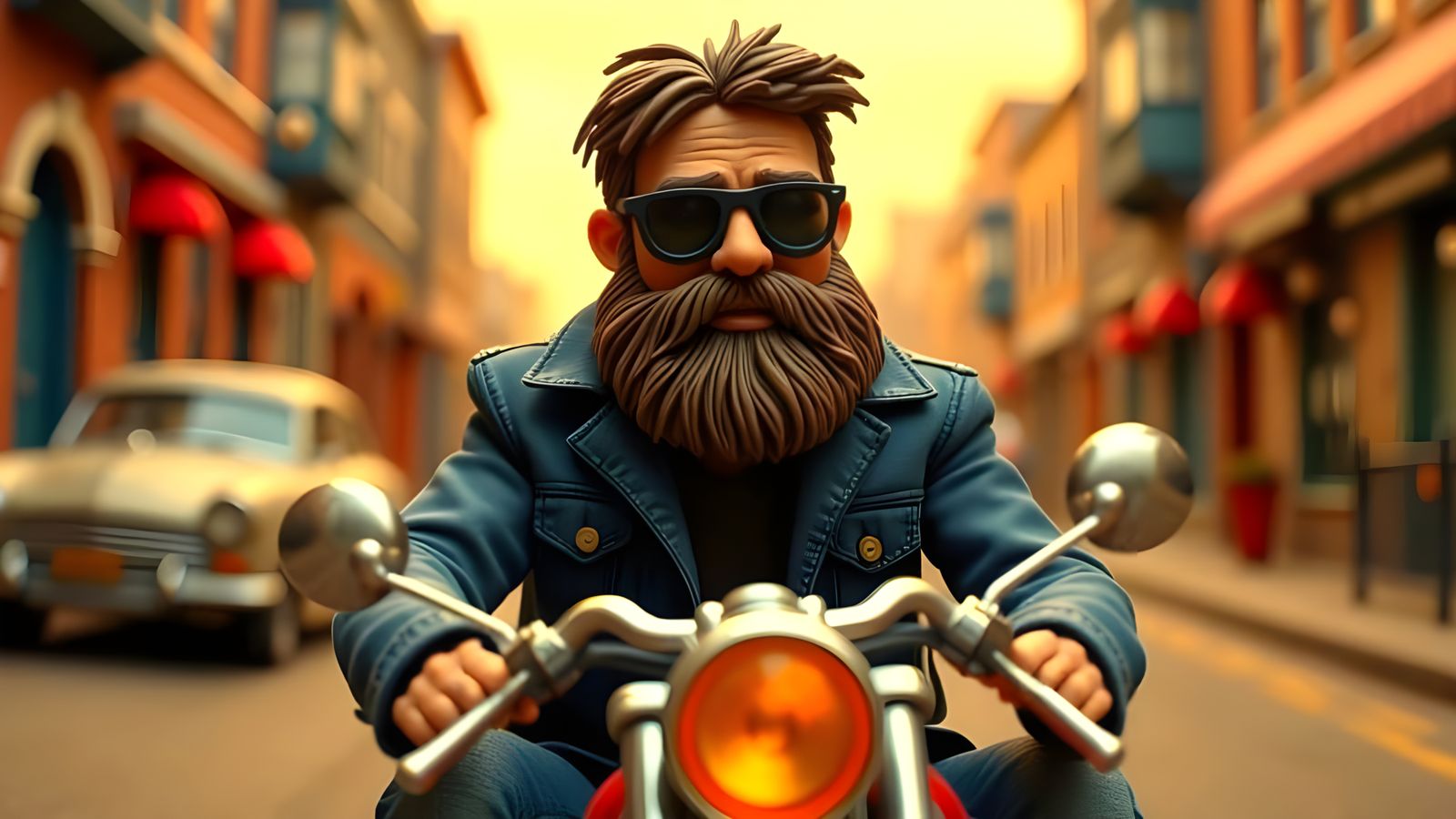 Claymation Man on Motorcycle Inspired by Aardman