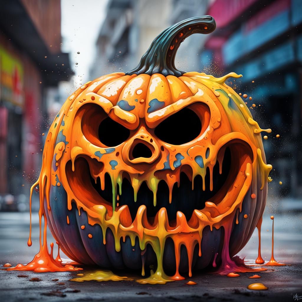 Halloween Pumpkin in Graffiti Splash Art Style