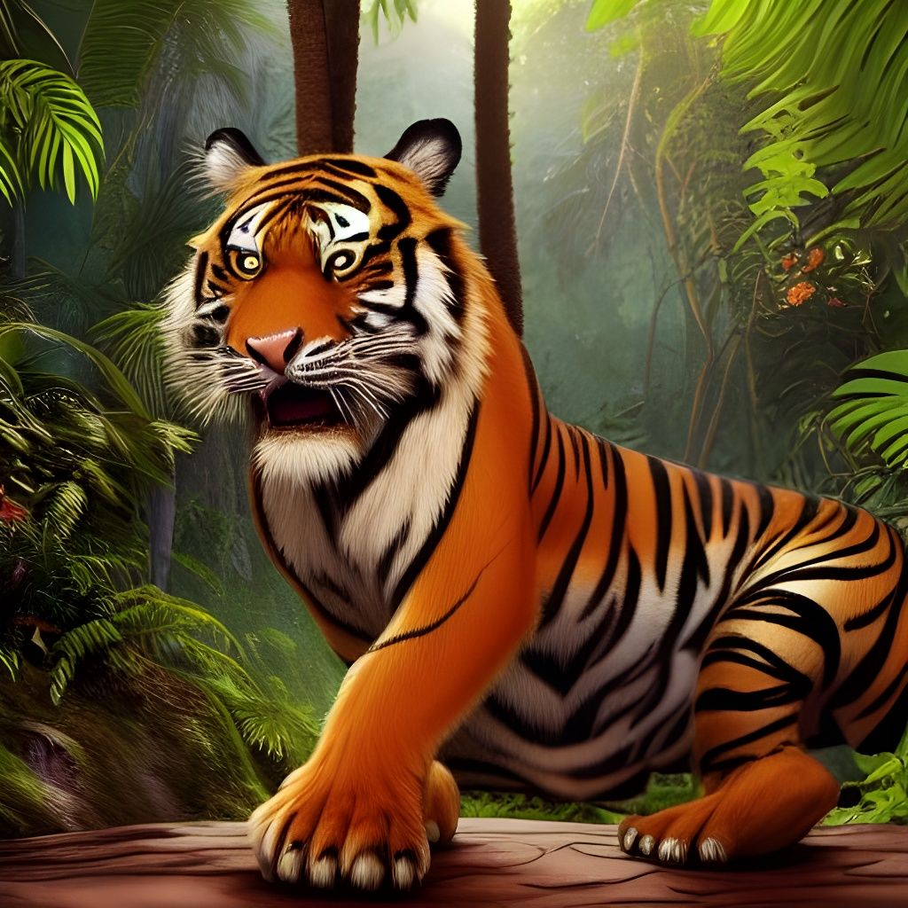Tiger in Jungle: Pixar Style 8k Render