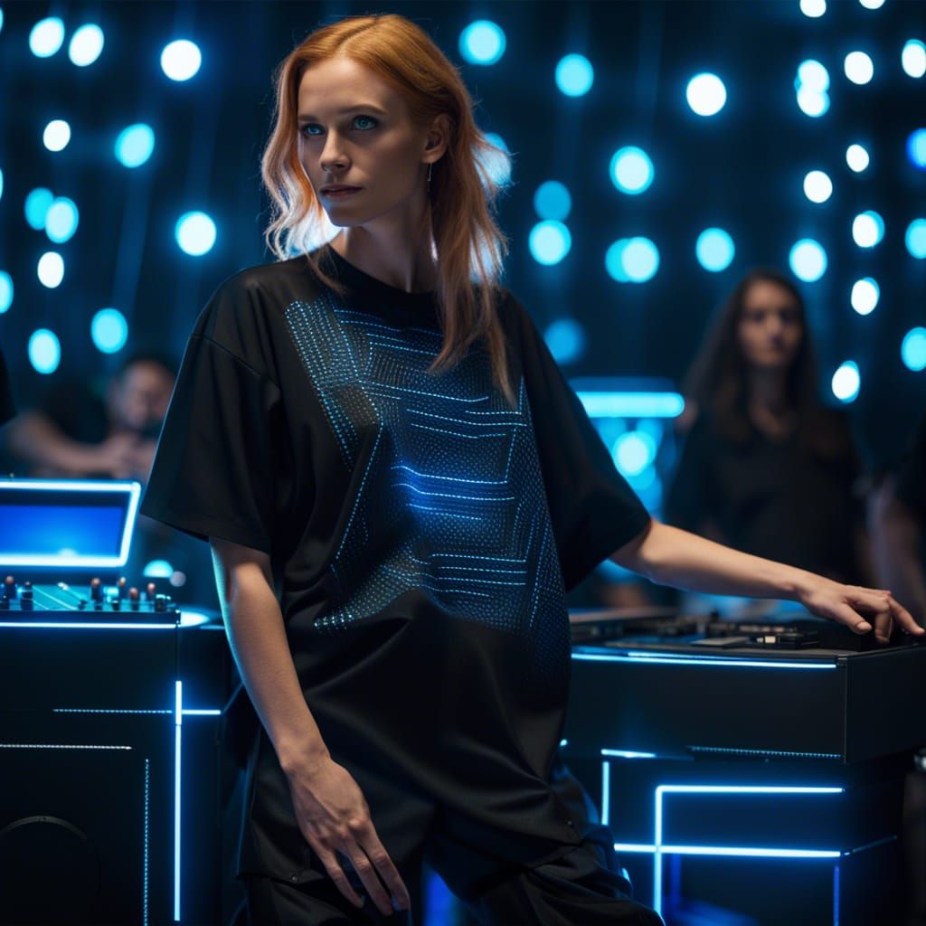 Futuristic Woman DJ with Glowing Accents