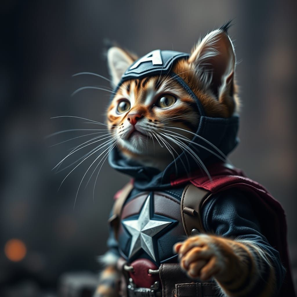Feline Hero in Captain America Regalia