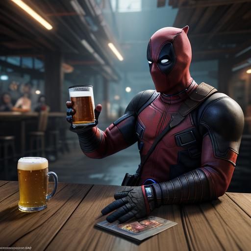Deadpool Drinks Beer in 3D Game Cinematic Style
