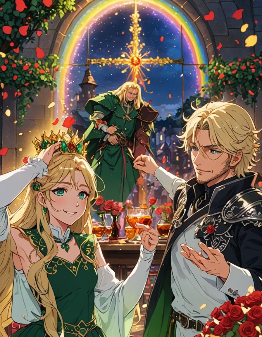 Loving Monarchs at Rainbow Feast, Cel-Shaded Anime Style