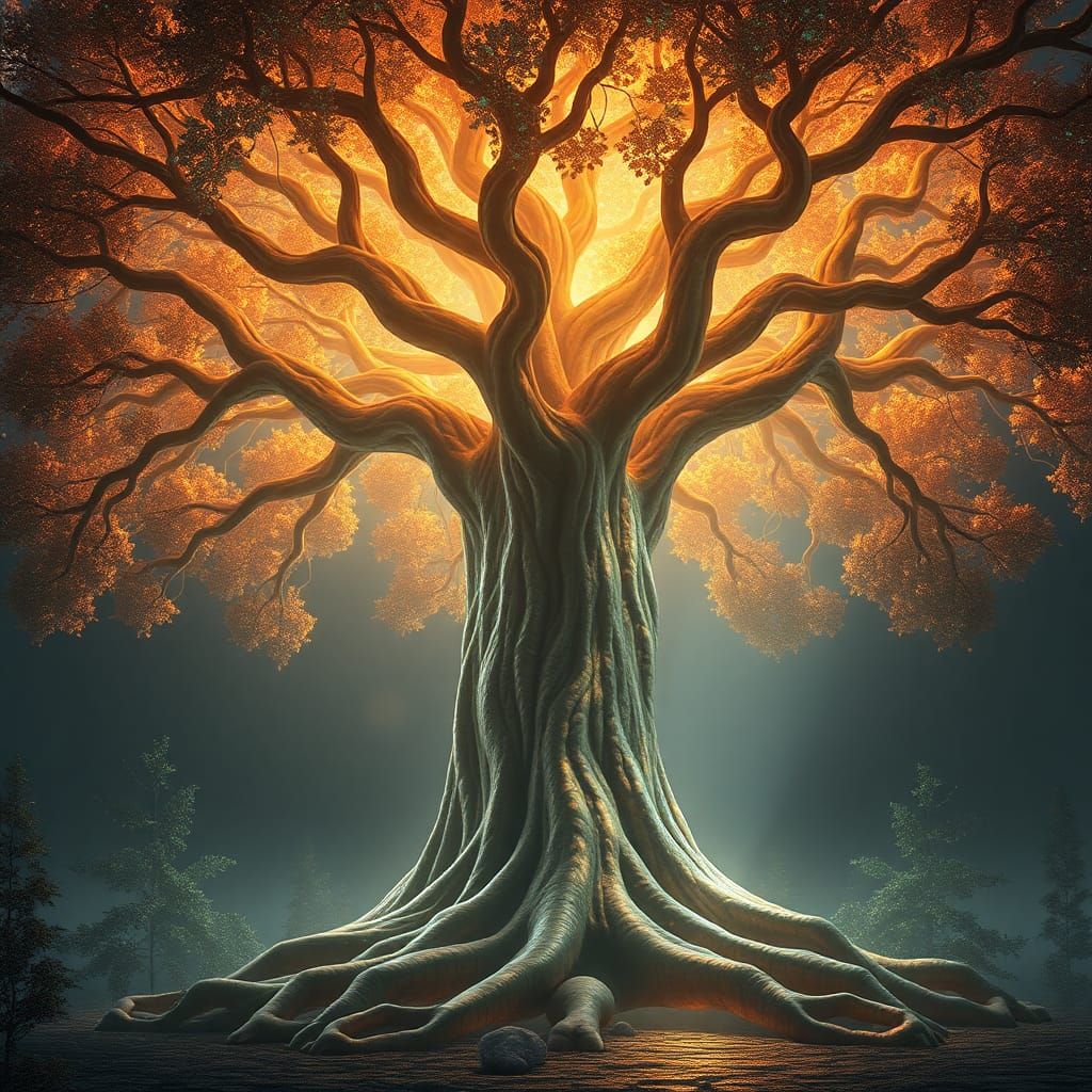 Mystical Glowing Tree in Fantasy Forest