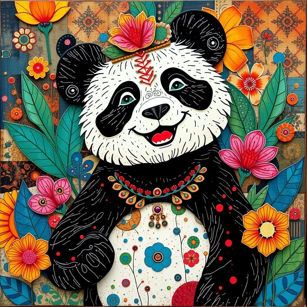 Joyful Bohemian Panda Art Piece