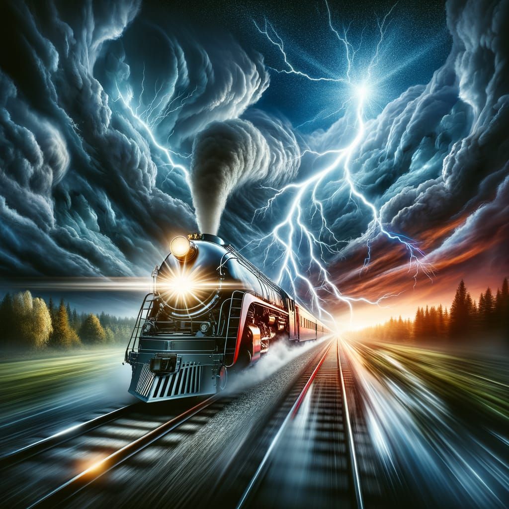 Awe-Inspiring Locomotive Speeds Across Dramatic Stormy Lands...