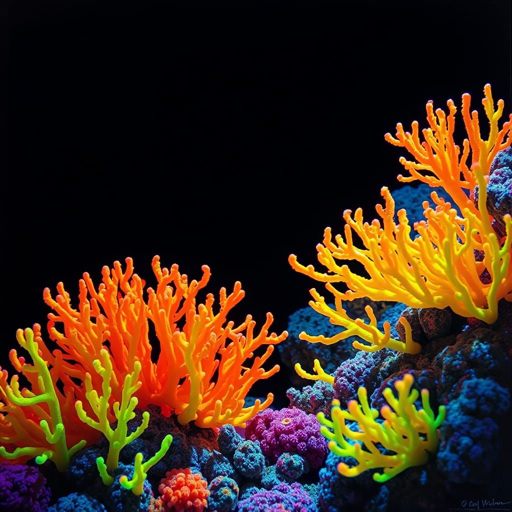 Fluorescent Coral Reefs in Oil-Color Glazing Technique