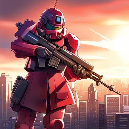 Red Zaku II Sniper in Anime Style
