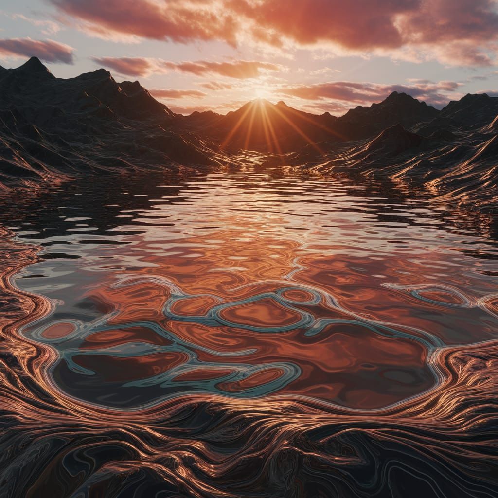 Surreal Mountain Lake Melts into Golden Dawn