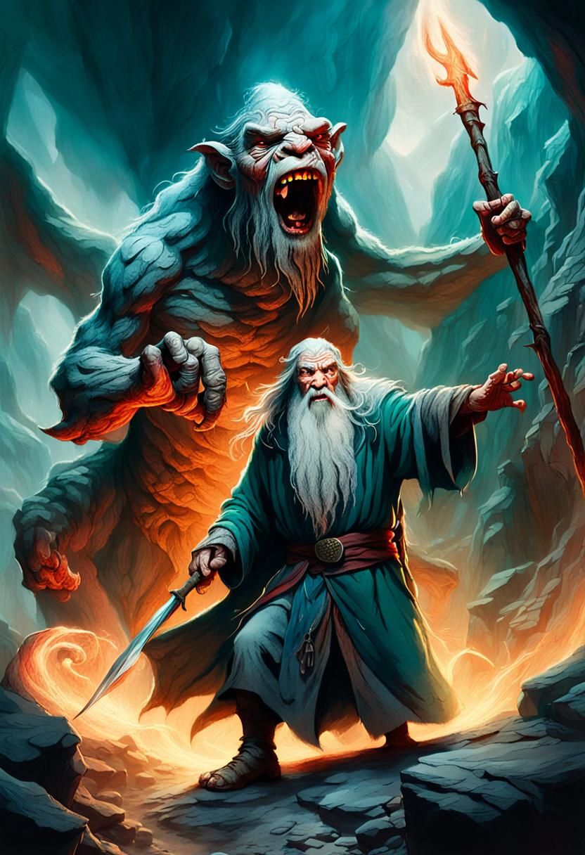 Gandalf's Gritty Battle Against Mountain Troll