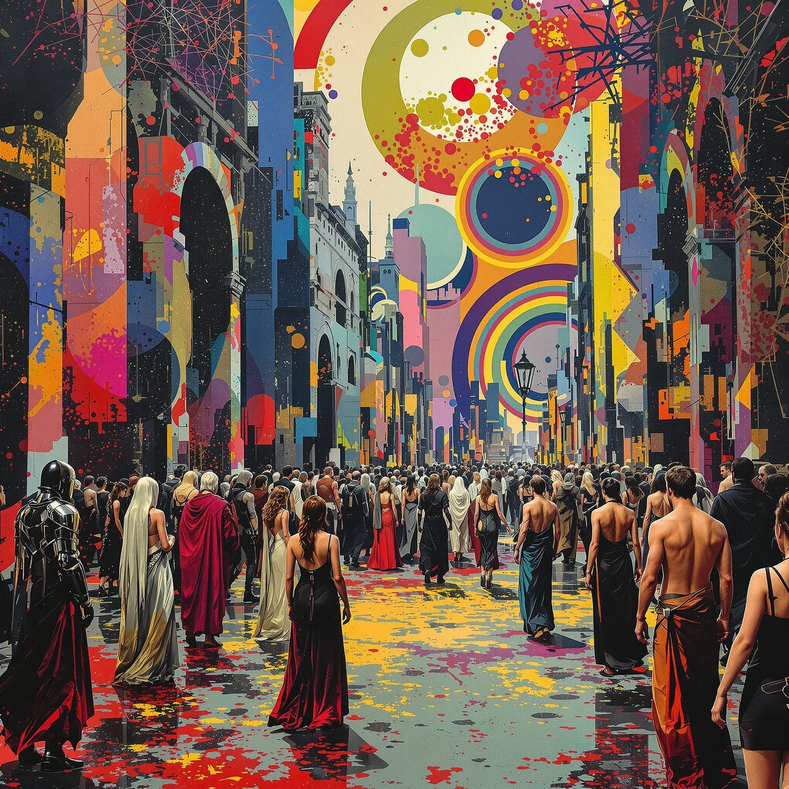 Post-Apocalyptic Medieval Marketplace in Abstract Style