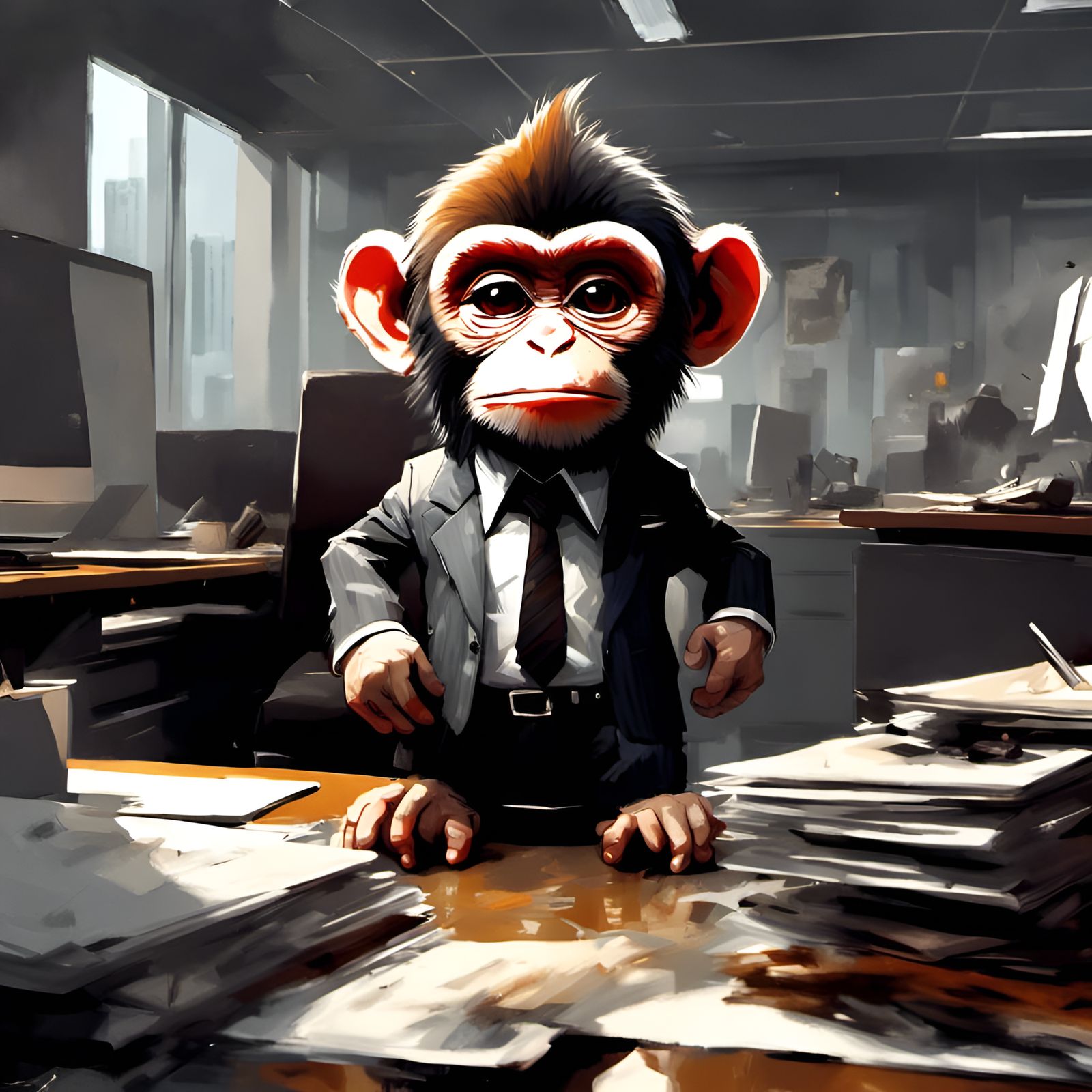 Adorable Chibi Monkey Businessman in Office