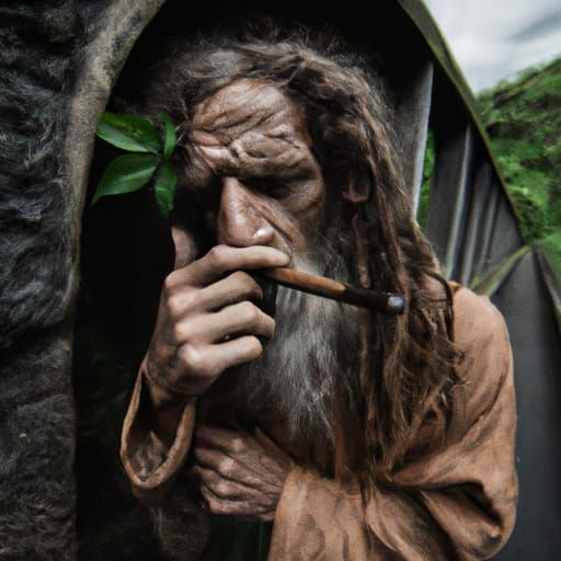 Caveman Joint Smoker on Overgrown Bridge Portrait
