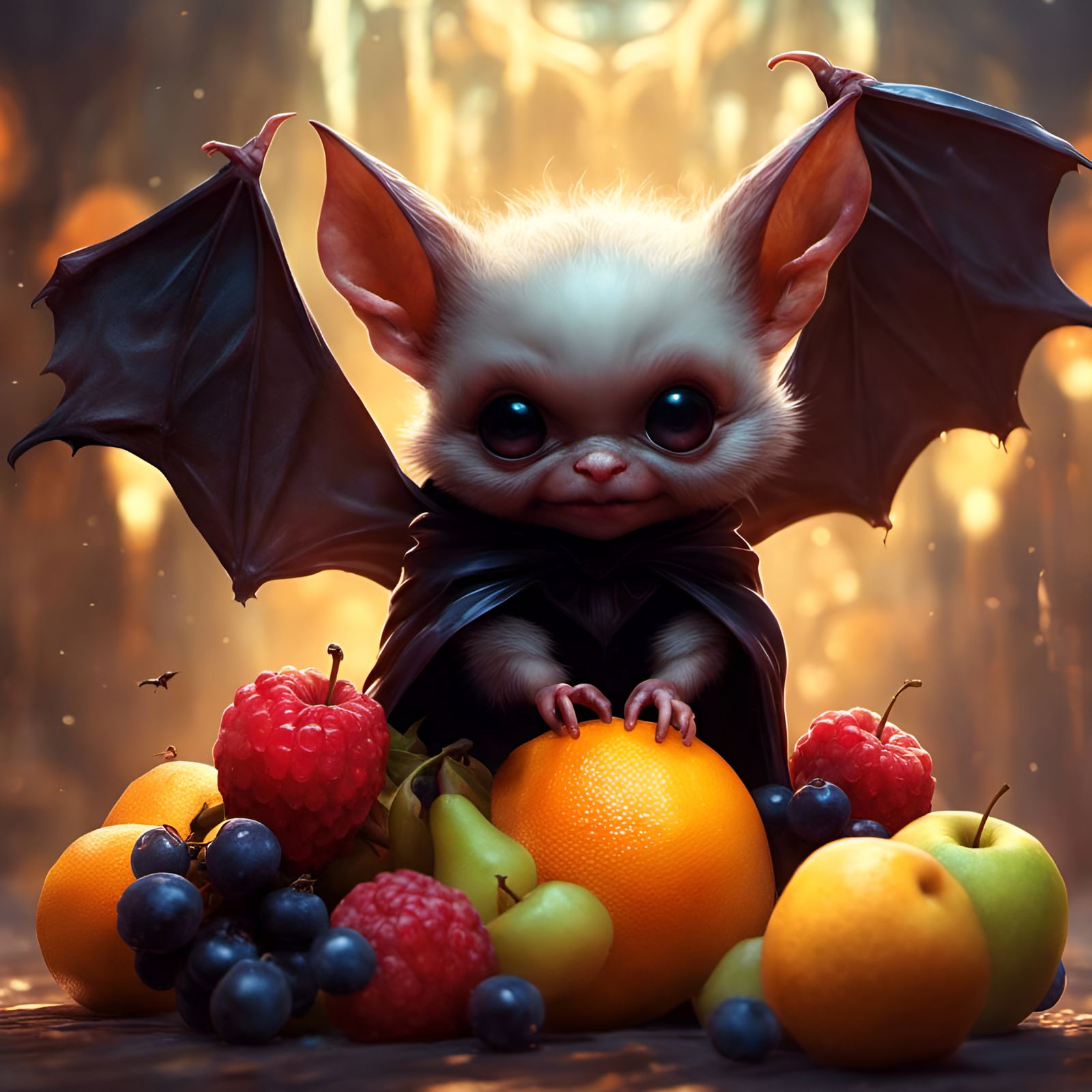 Chibi Fruit Bat in Bright Dramatic Lighting