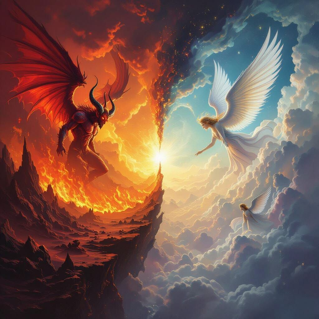 Cosmic Vista of Hell vs Heaven in Epic Fantasy Art