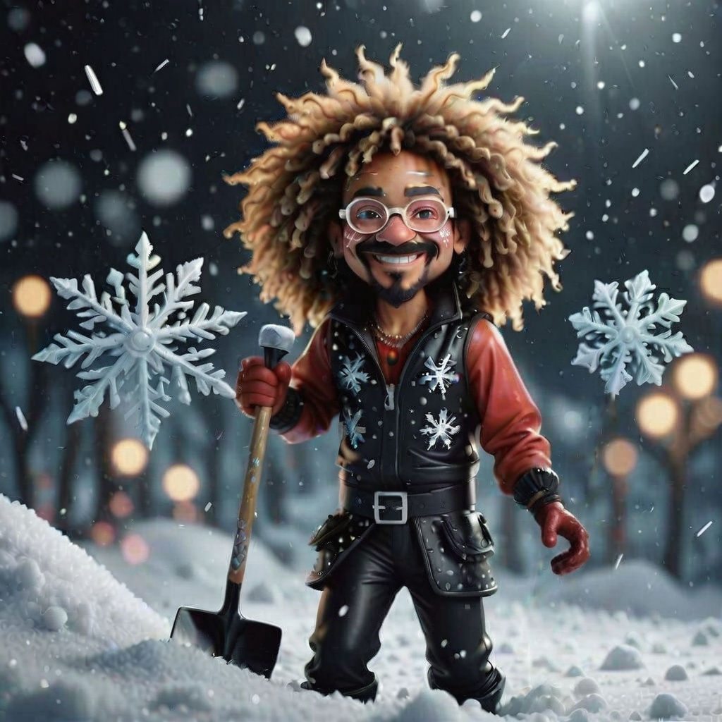 Redfoo Shoveling Snow in Ethereal Fantasy Style