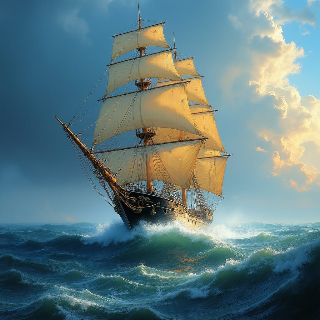 Regal Sailing Ship Emerges Victorious from Treacherous Storm...