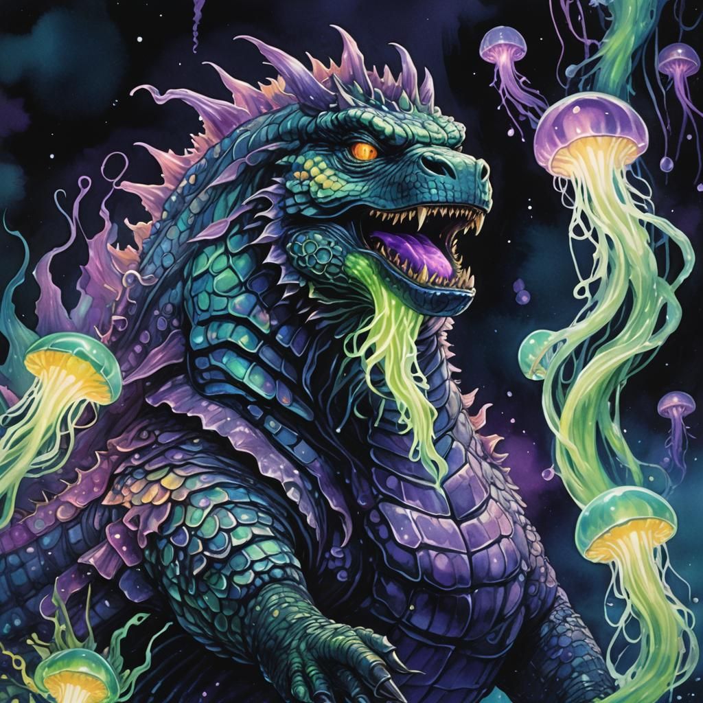 Godzilla's Bioluminescent Dance: Underwater Surrealism in Ne...