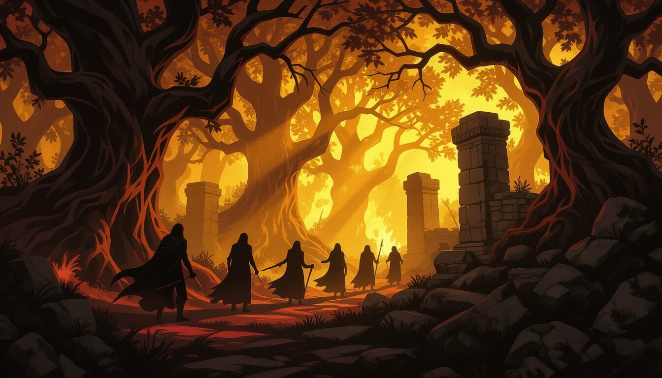 Mystical Forest Shadows in Dark Fantasy Art Style