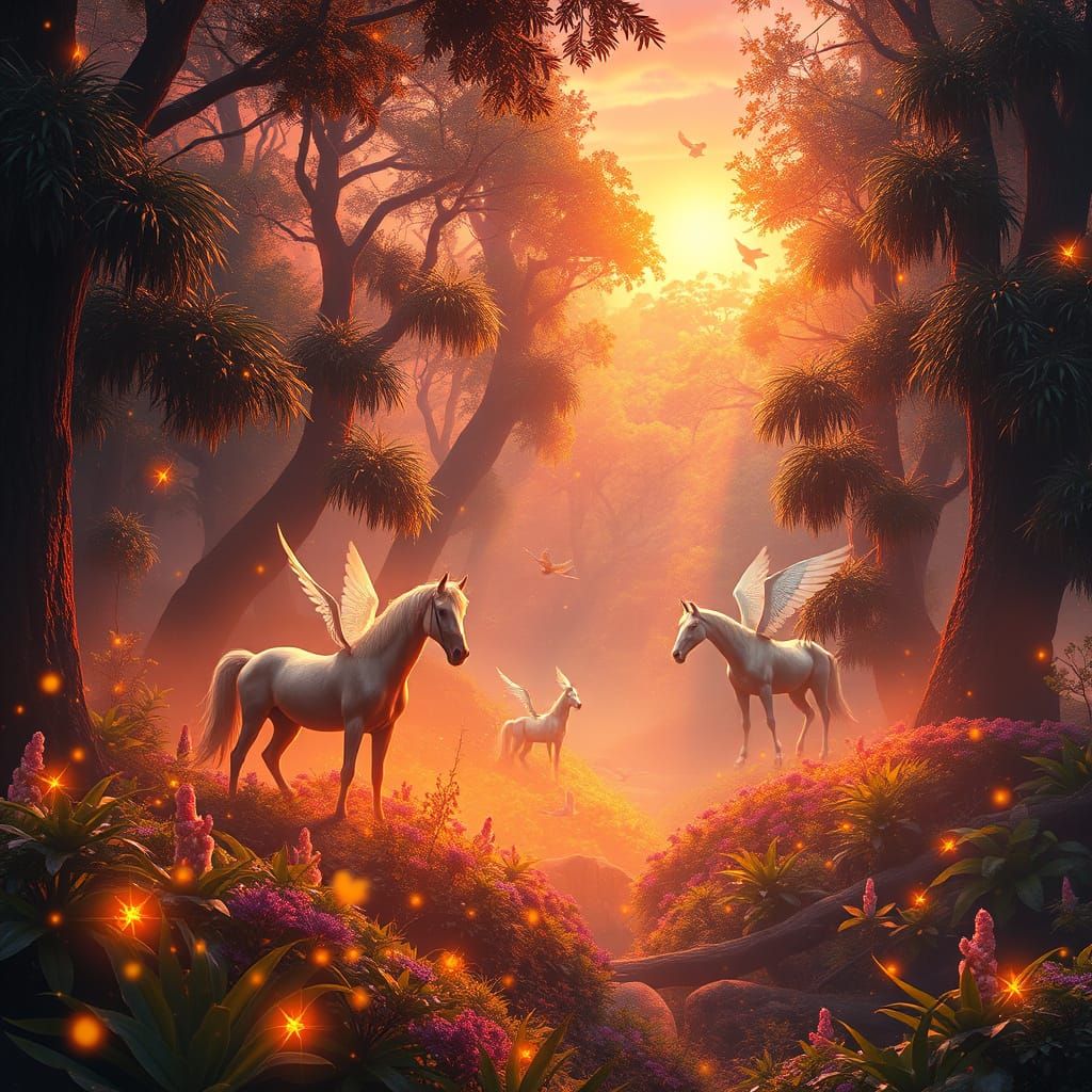 Whimsical Astral Forest in Vibrant Holographic Style