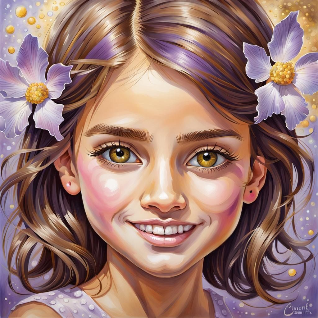 Smiling Girl Portrait as Impasto Gouache Painting