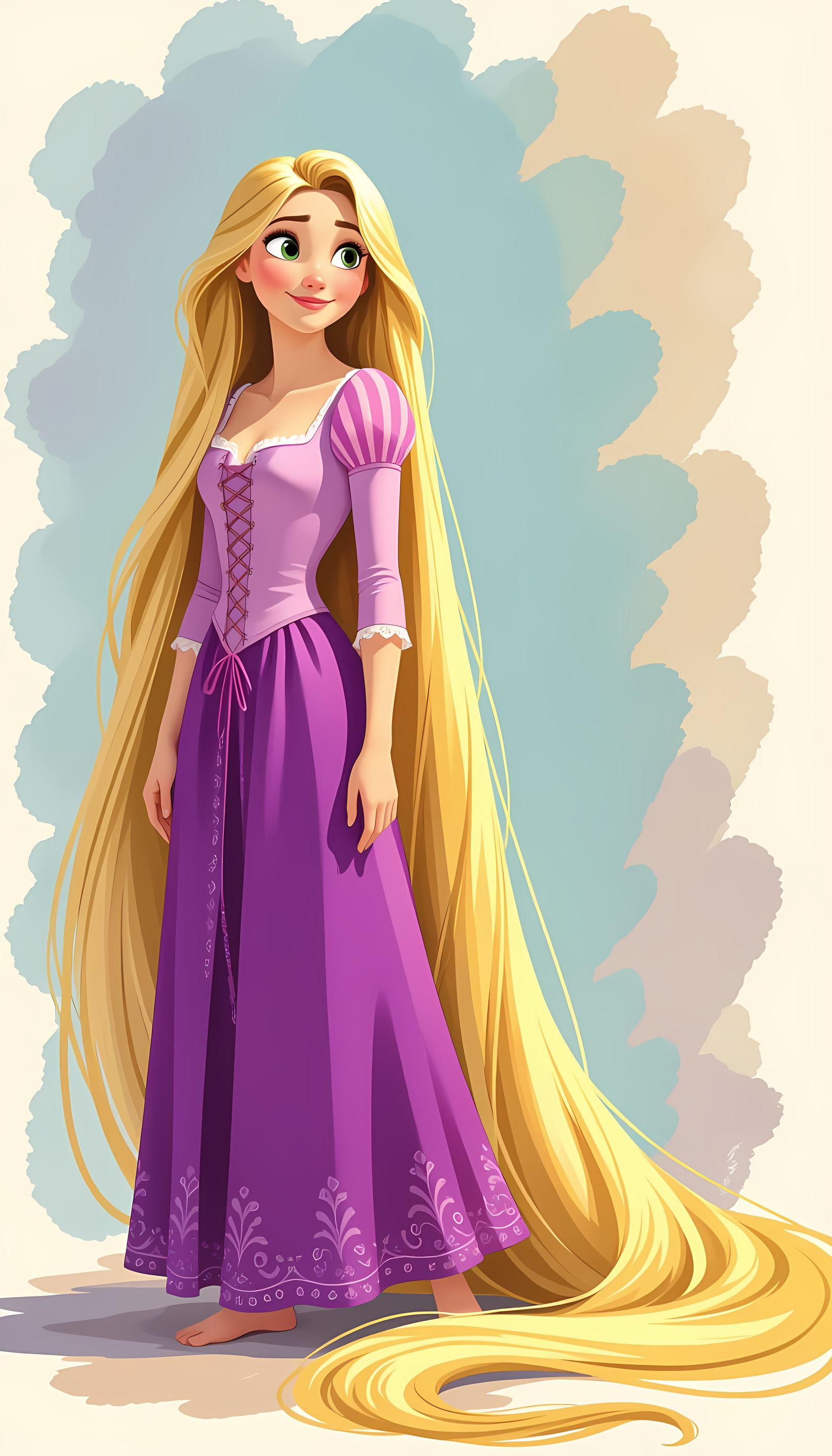 Rapunzel in Watercolour Painting with Long Hair