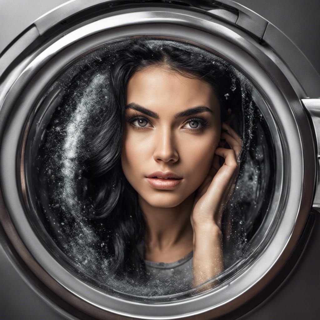 Woman in Washing Machine: Hyperrealistic Portrait