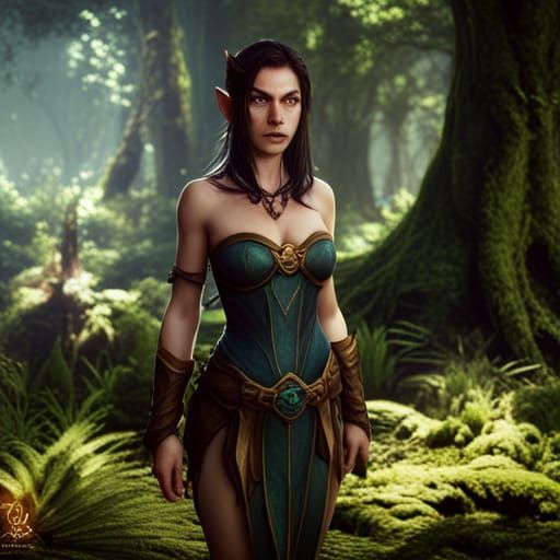 Brunette Elf Archer in Forest Concept Art