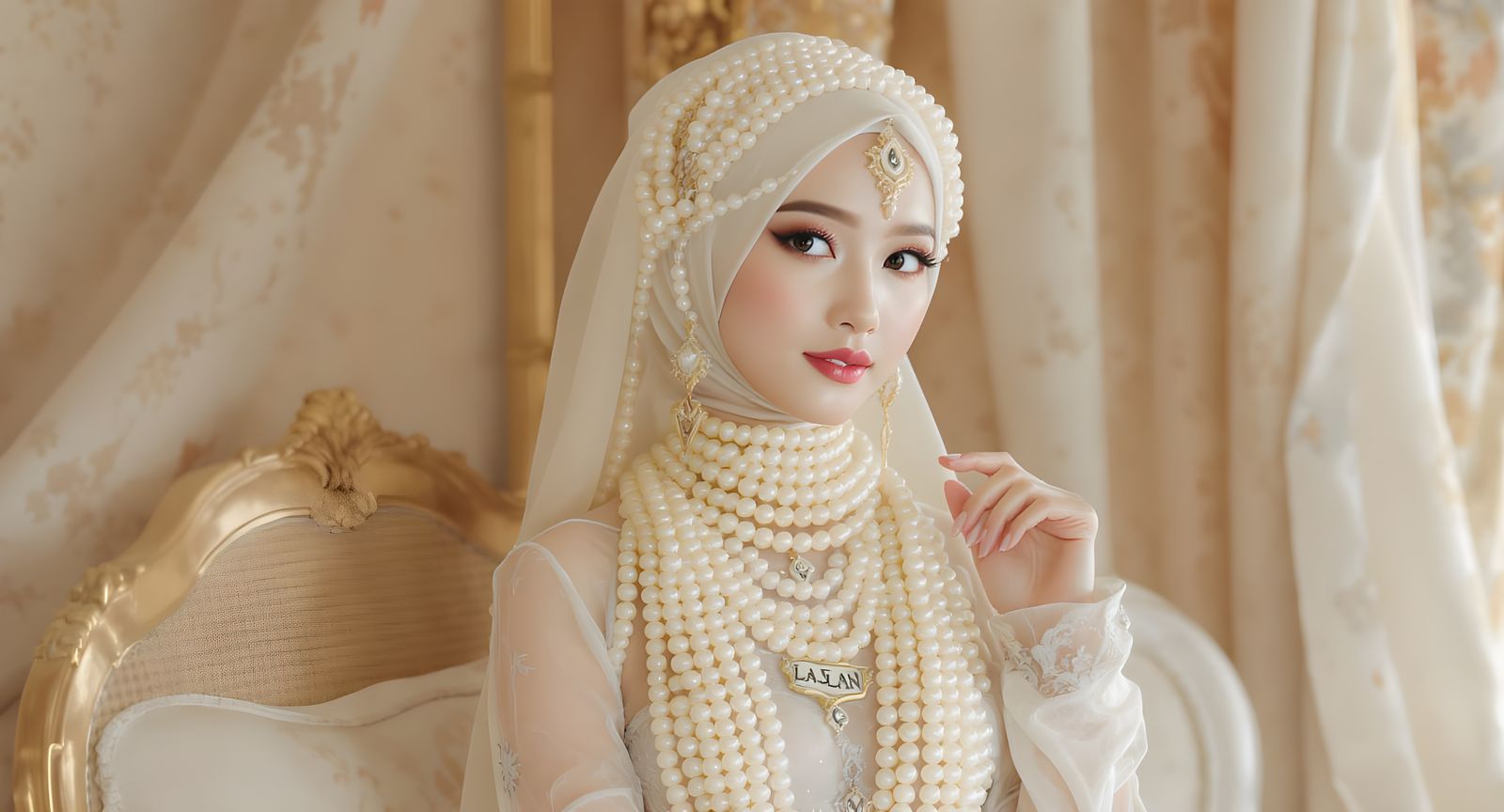 Elegant Hijab Style with Pearl Adornments