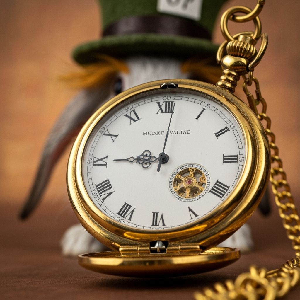 Golden Pocket Watch with Rabbit, Surreal Wonderland