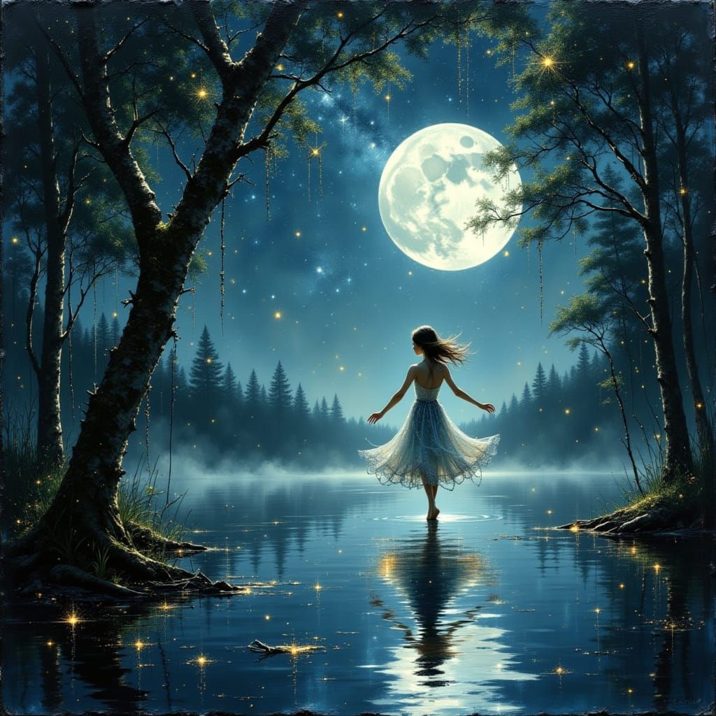 Forest Fairy Dances Under Starry Sky