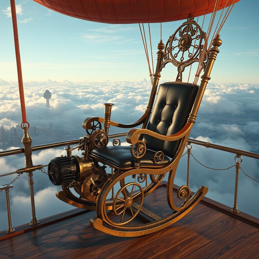 Steampunk Zeppelin Rocking Chair Fantasy Concept Art