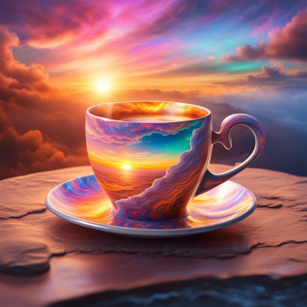 Ethereal Coffee Mug Reflecting Cosmic Worlds