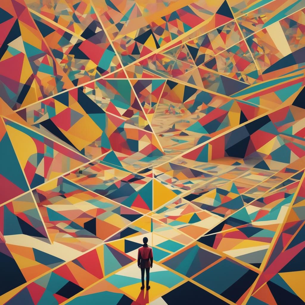 Geometric Pop Art Landscape with Figure