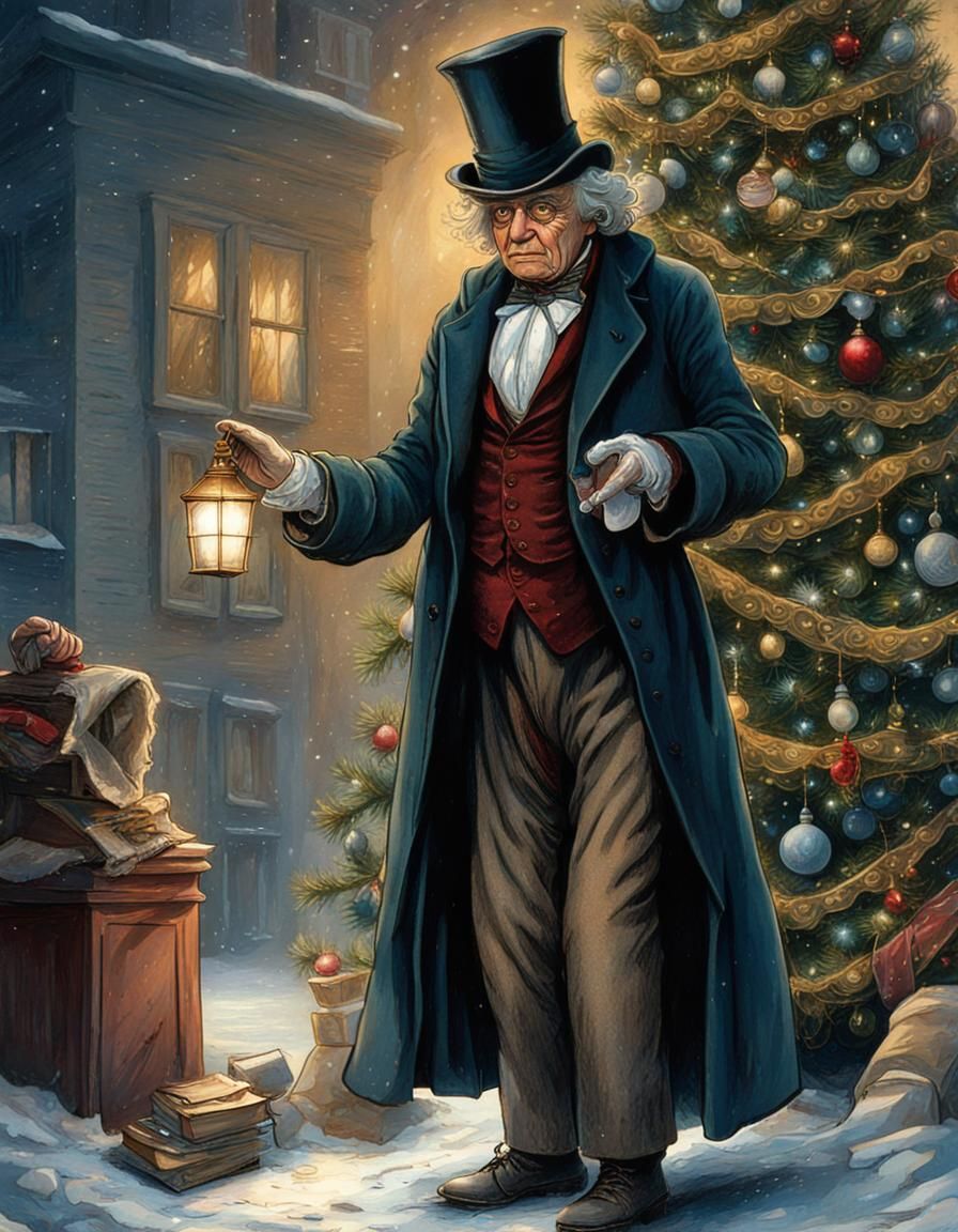 Victorian Scrooge with Christmas Tree