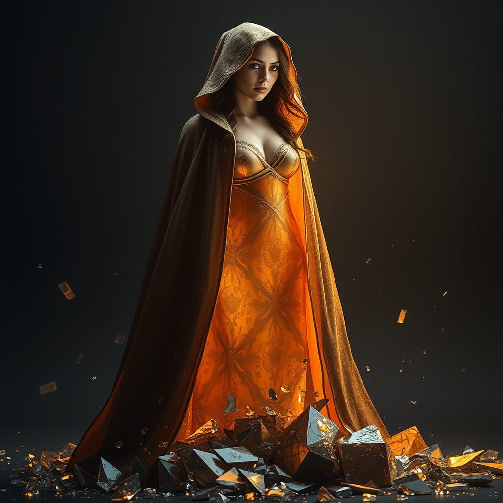 Empowered Woman Emerges from Shattered Glass