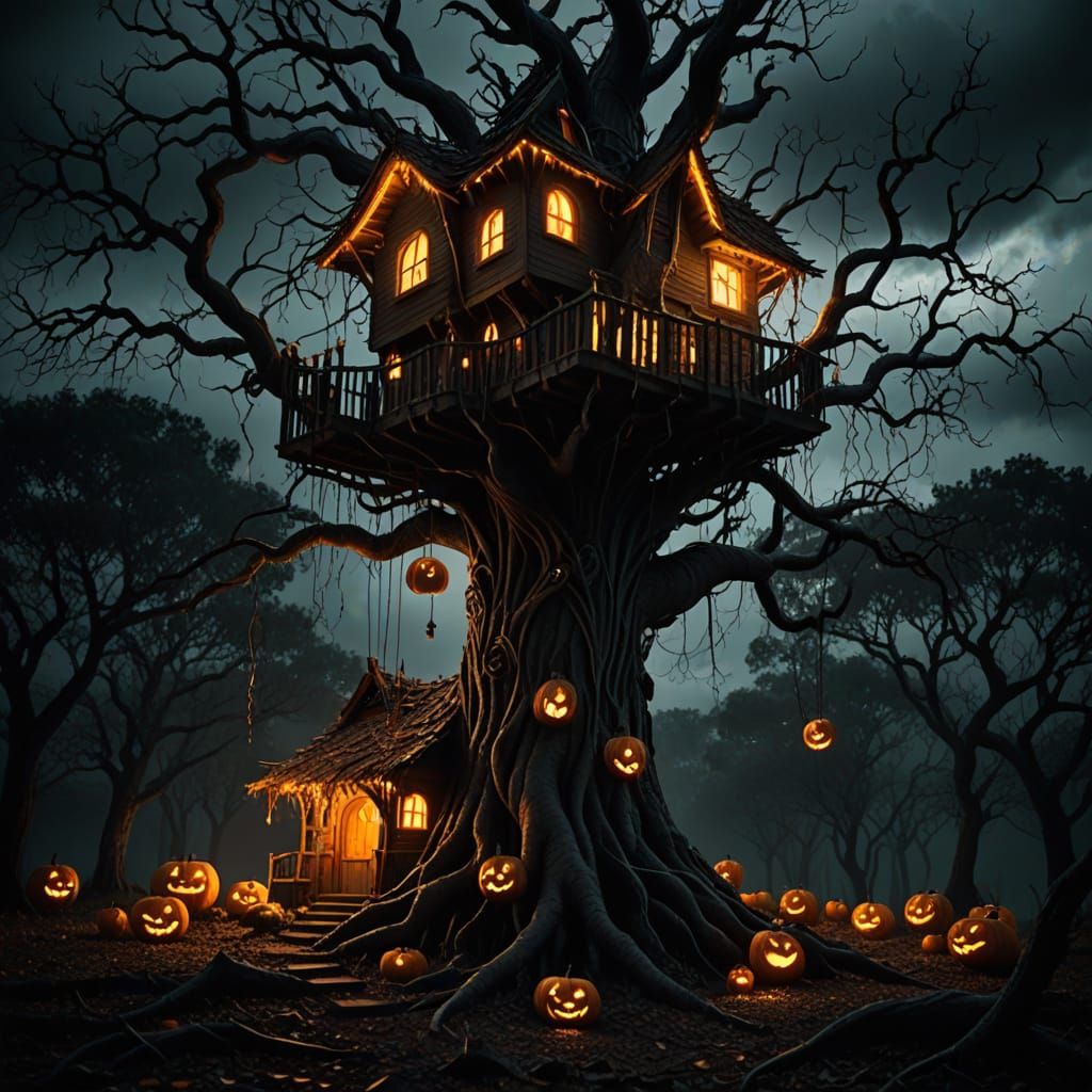 Gothic Treehouse in a Dark Forest